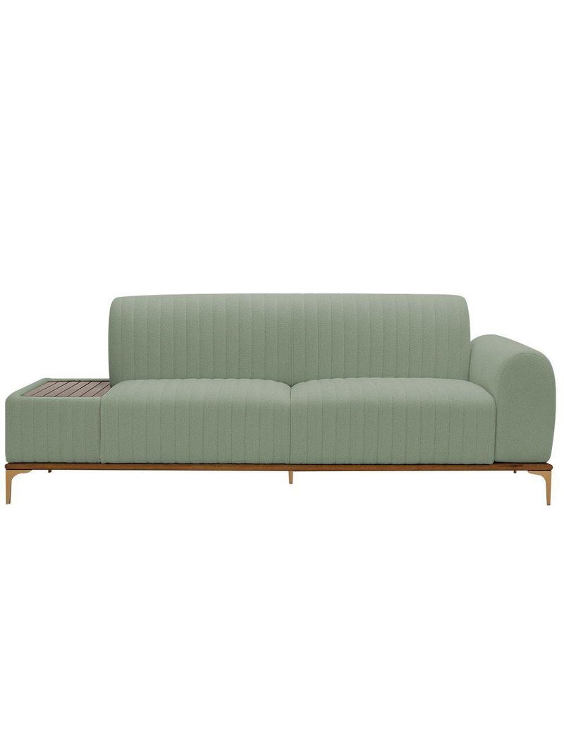 Sofá Molino 3 Lugares 210cm C/mesa Auxiliar Direito Pés Ourof Bouclé Verde Claro - Nexta Casa