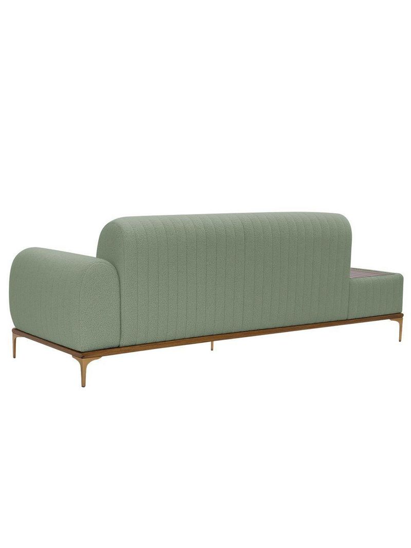 Sofá Molino 3 Lugares 210cm C/mesa Auxiliar Direito Pés Ourof Bouclé Verde Claro - Nexta Casa