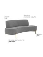 Sofá Orgânico 2 Lugares 150cm Argos Pés Ouro Fosco Linho Cinza - Nexta Casa