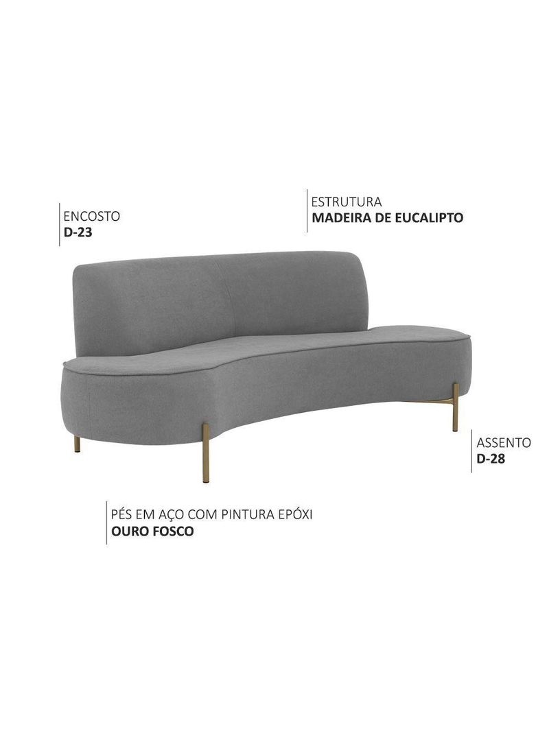 Sofá Orgânico 2 Lugares 150cm Argos Pés Ouro Fosco Linho Cinza - Nexta Casa