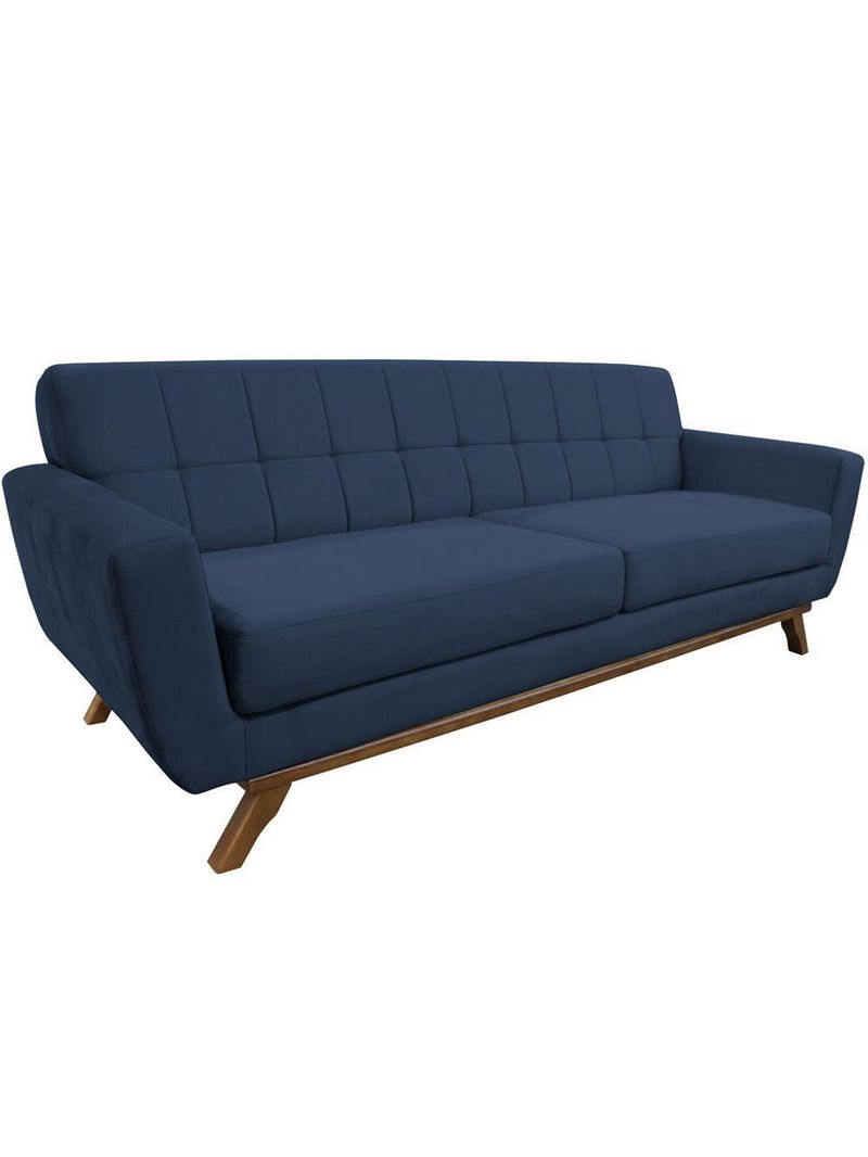 Sofá 03 Lugares 180cm Sala De Estar Miami Veludo Azul Escuro - Nexta Casa