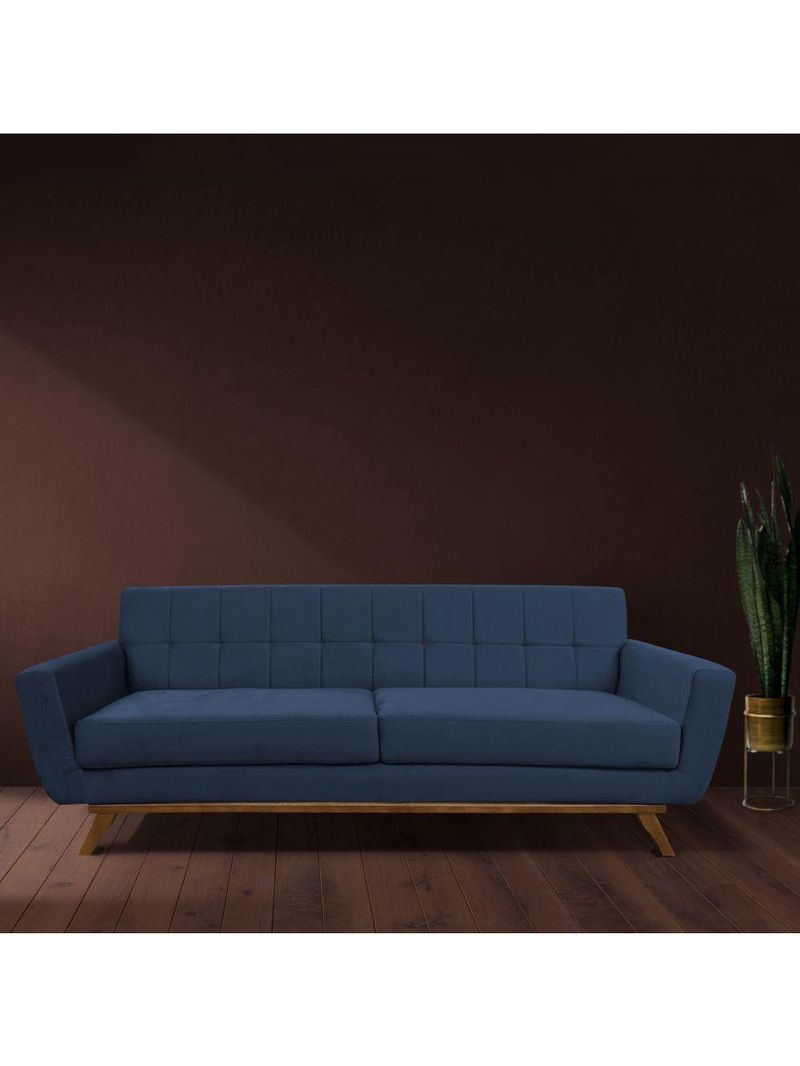Sofá 03 Lugares 180cm Sala De Estar Miami Veludo Azul Escuro - Nexta Casa