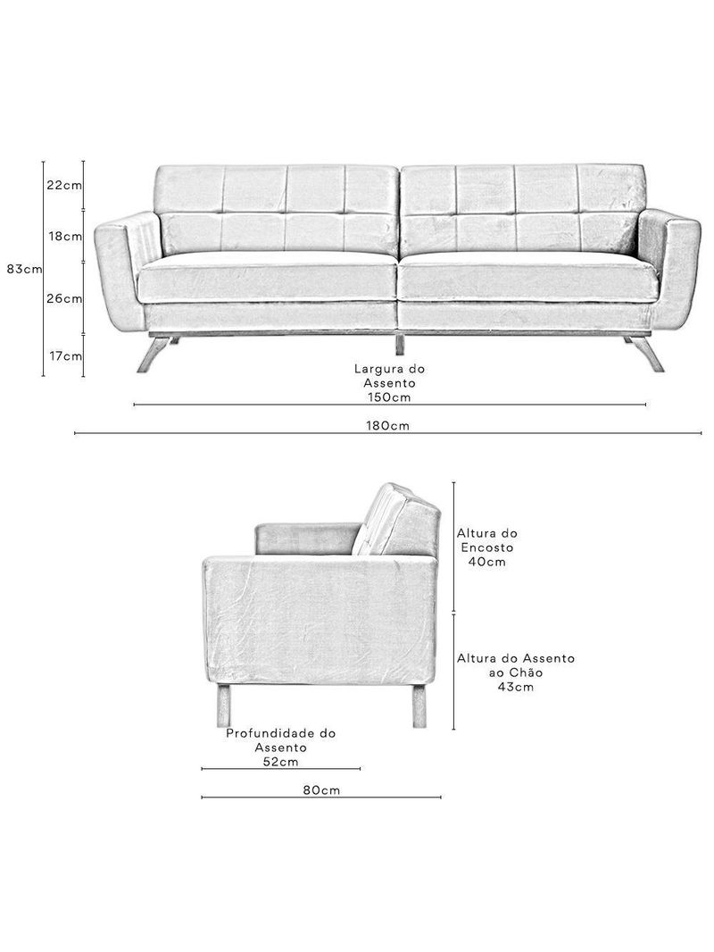 Sofá 03 Lugares 180cm Sala De Estar Miami Veludo Azul Escuro - Nexta Casa