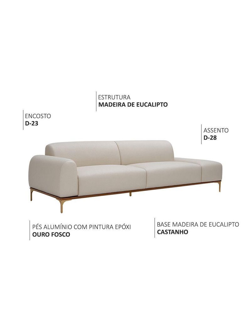 Sofá Living Unne 3 Lugares 210cm Terminal Esquerdo Corano Off White - Nexta Casa