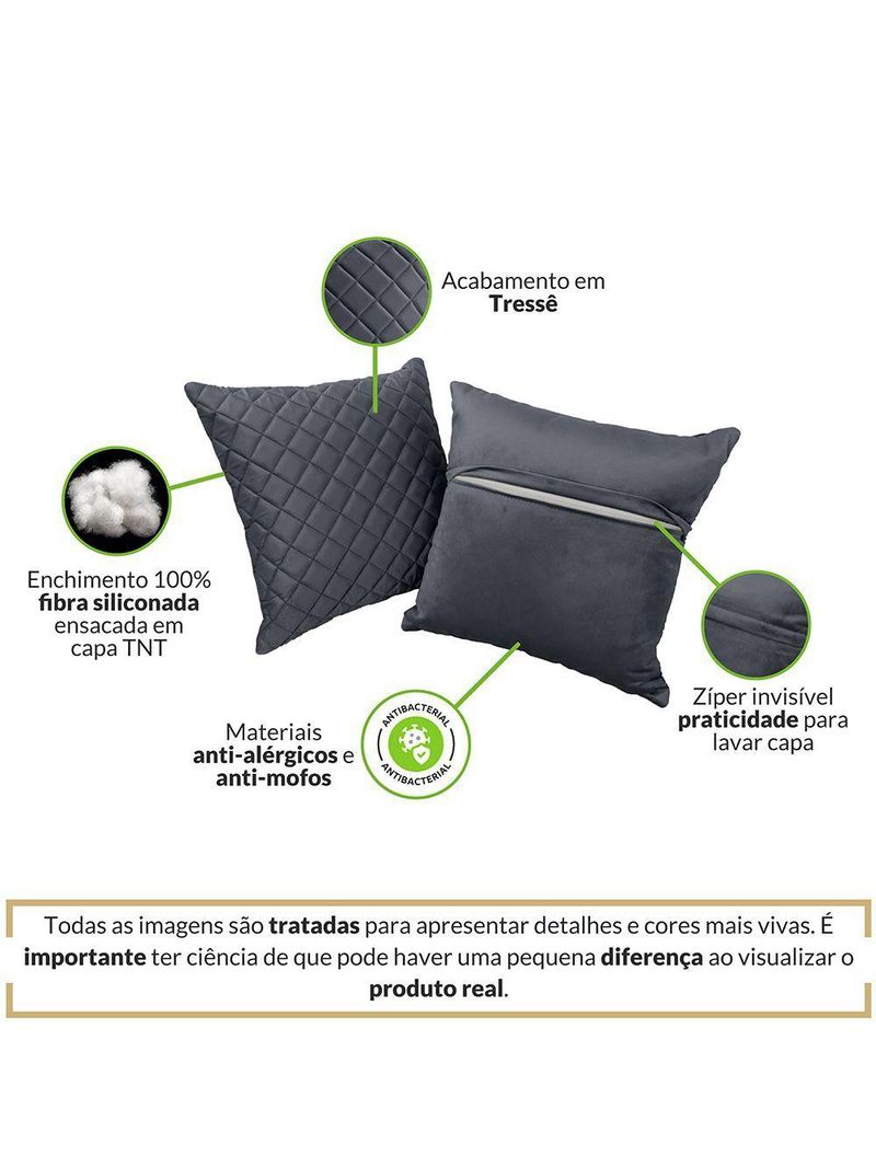 Kit 2 Almofadas Tressê 50x50cm Veludo Cinza - Nexta Casa