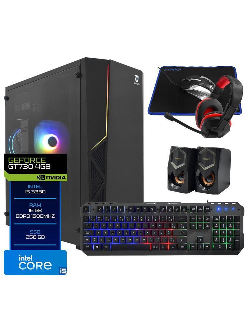 Pc Montado Gamer Intel Core I5 3570 De 34ghz 16gb De Ram - 256gb Ssd - Geforce Gt730 4gb + Kit Gamer - Preto