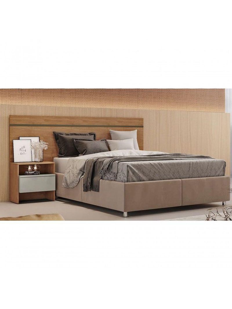 Cabeceira Para Cama Box Casal Com 1 Mesa De Cabeceira - -cumaru Off White - Móveis Horizonte