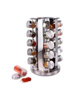 Porta Temperos Giratório Com 20 Potes Em Aço Inox E Vidro – Organização E Elegância Na Cozinha