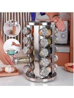Porta Temperos Giratório Com 20 Potes Em Aço Inox E Vidro – Organização E Elegância Na Cozinha