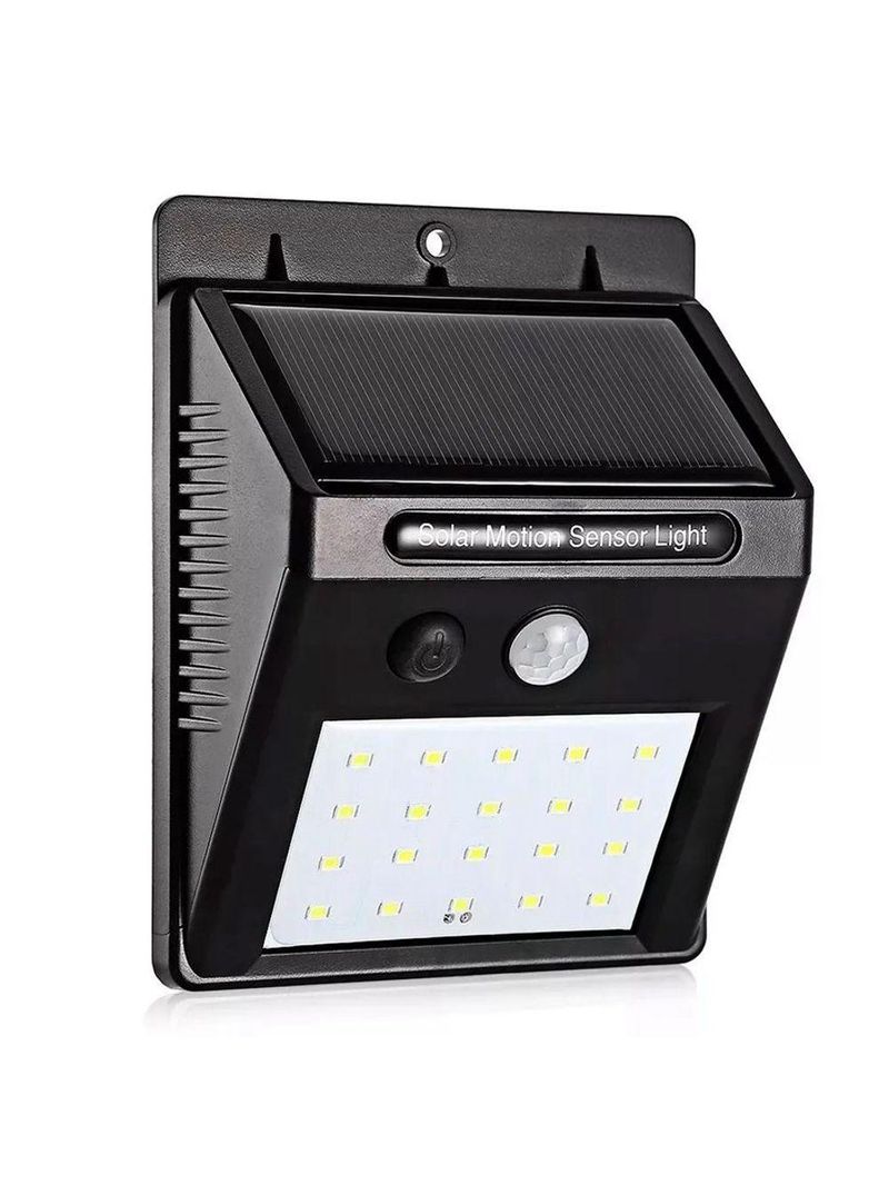 Luminária Parede Solar 30 Leds Sensor Movimento Luzà Prova D’água- Preto