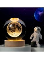 Luminária Galáxia 3d De Cristal Com Base De Madeira – Design Minimalista E Sofisticado