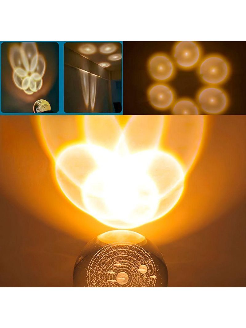Luminária Galáxia 3d De Cristal Com Base De Madeira – Design Minimalista E Sofisticado