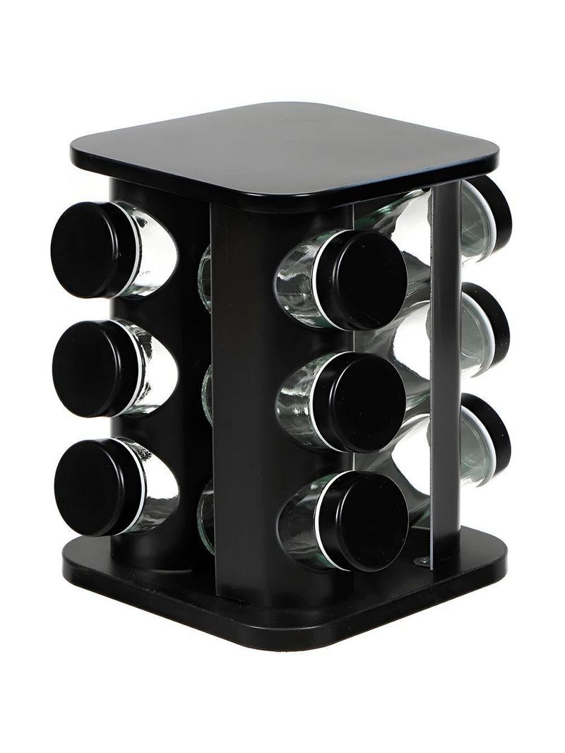 Porta Temperos Vertical Preto 12 Potes Em Aço Inox E Abs – Organizador De Cozinha Moderno E Compacto