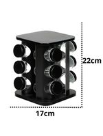 Porta Temperos Vertical Preto 12 Potes Em Aço Inox E Abs – Organizador De Cozinha Moderno E Compacto