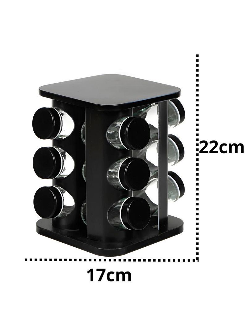 Porta Temperos Vertical Preto 12 Potes Em Aço Inox E Abs – Organizador De Cozinha Moderno E Compacto