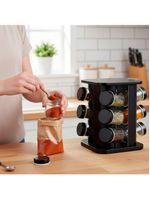 Porta Temperos Vertical Preto 12 Potes Em Aço Inox E Abs – Organizador De Cozinha Moderno E Compacto