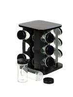 Porta Temperos Vertical Preto 12 Potes Em Aço Inox E Abs – Organizador De Cozinha Moderno E Compacto