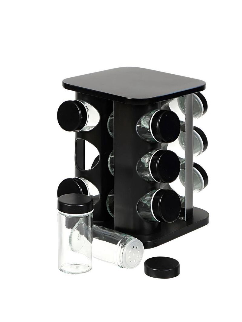 Porta Temperos Vertical Preto 12 Potes Em Aço Inox E Abs – Organizador De Cozinha Moderno E Compacto