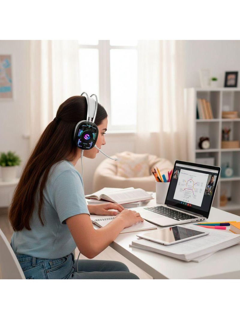 Headset Gamer Com Fio Fone De Ouvido Rgb - Gamer Over-ear Com Conexão P2 + Usb