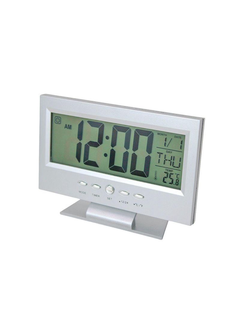 Relógio De Mesa Digital Multifunciona Lcd Led Despertador Termômetro - prateado