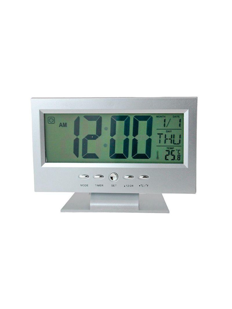 Relógio De Mesa Digital Multifunciona Lcd Led Despertador Termômetro - prateado