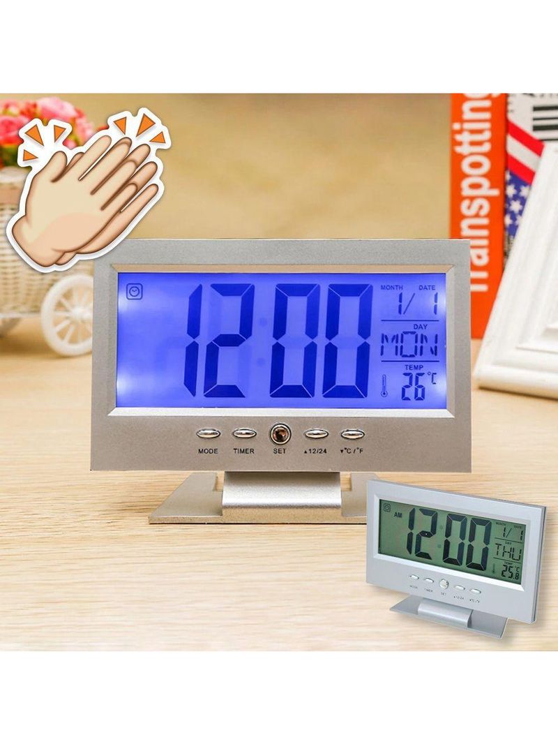 Relógio De Mesa Digital Multifunciona Lcd Led Despertador Termômetro - prateado