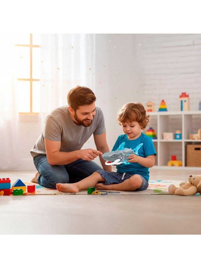 Brinquedo Robô Tubarão Dançarino Fujão Luz Som Diversão azul