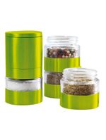 Torre Moedor De Temperos Com 4 Potes Empilháveis – Organização E Praticidade Na Cozinha 2 Em 1
