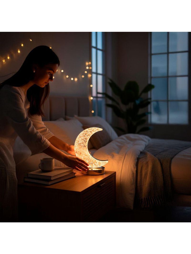 Luminária Formato Lua Decoração Led Quarto Iluminação - Atmosfera Romântica E Aconchegante