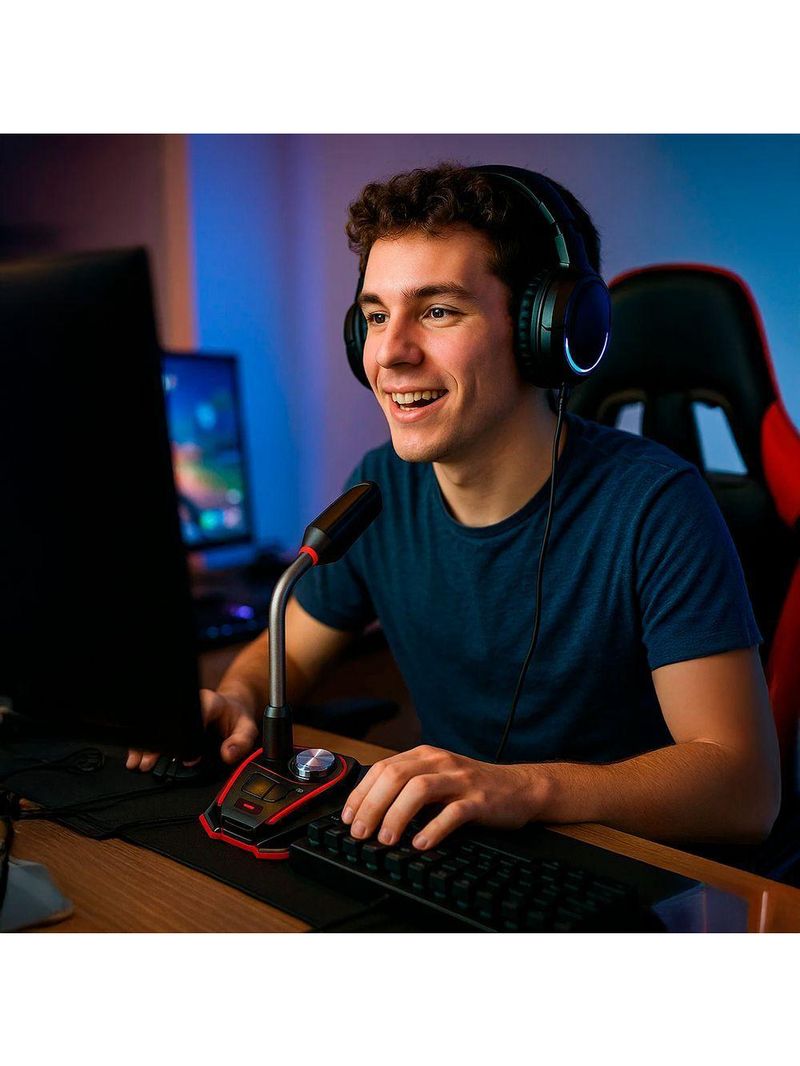 Microfone Gamer Usb Omnidirecional Com Led – áudio Claro Para Jogos, Lives E Gravações