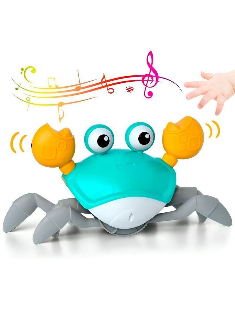 Caranguejo Fujão Brinquedo Bebê Infantil Musica Diversão Com Luzes Led verde água