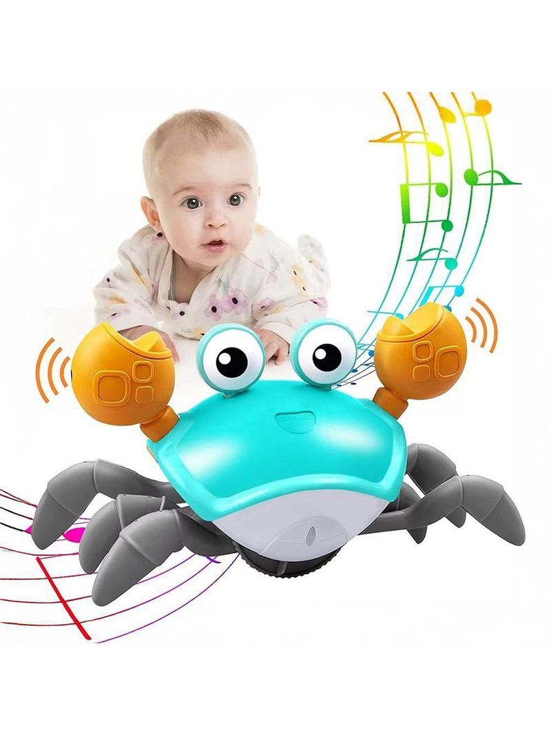 Caranguejo Fujão Brinquedo Bebê Infantil Musica Diversão Com Luzes Led verde água