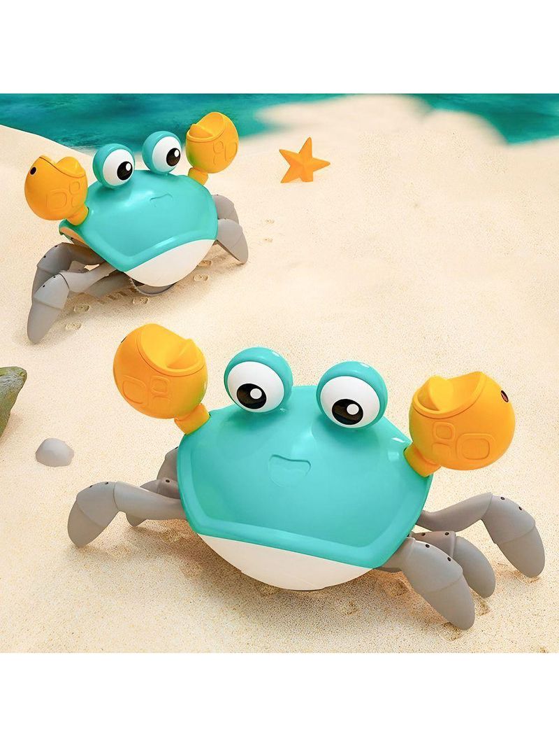 Caranguejo Fujão Brinquedo Bebê Infantil Musica Diversão Com Luzes Led verde água