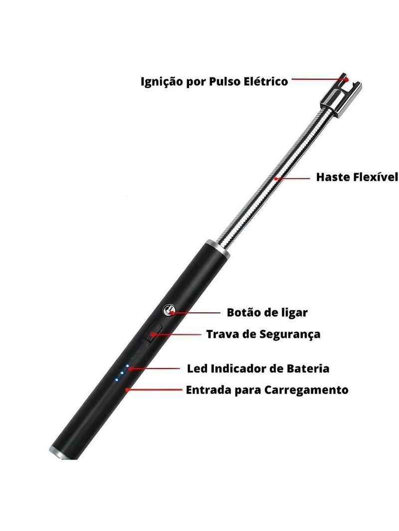 Acendedor Elétrico Isqueiro Fogão Fogo Recarregável preto