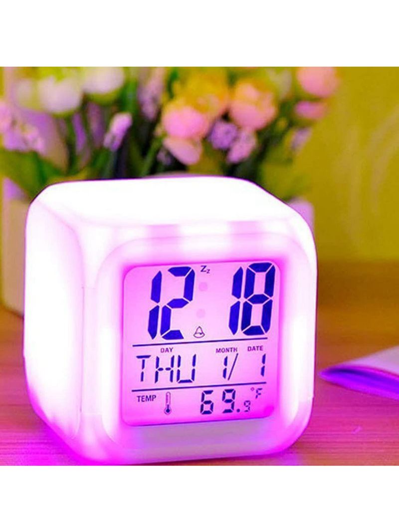 Relógio Cubo Digital Led Colorido Alarme Despertador De Cabeceira