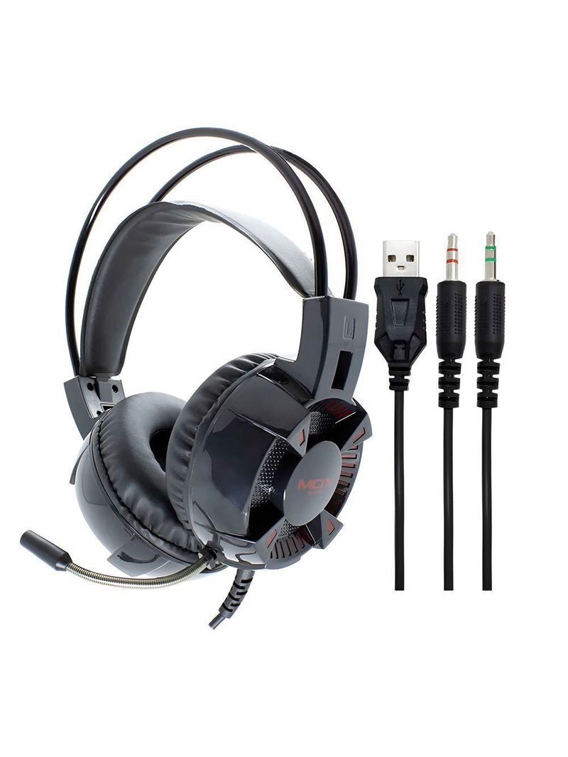 Headset Gamer Mo-hp50 Com Som Imersivo, Microfone Com Cancelamento De Ruído E Led Vermelho