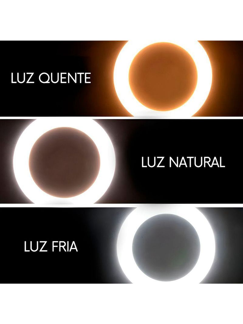 Ring Light 12” 30cm 240 Leds 10w Bivolt Com Suporte Para – 3 Modos De Luz 3200k–5500k Usb Foto Vídeo