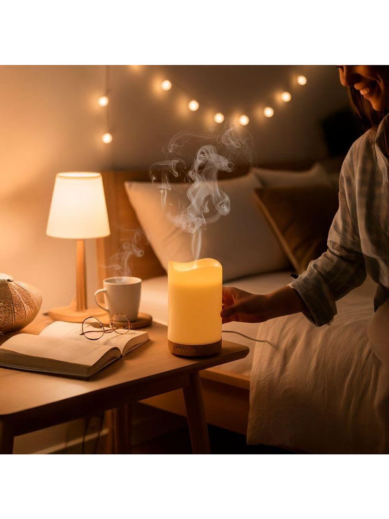 Difusor Umidificador Formato Vela Luz Led Rgb Aroma - Ambiente Mágico E Relaxante