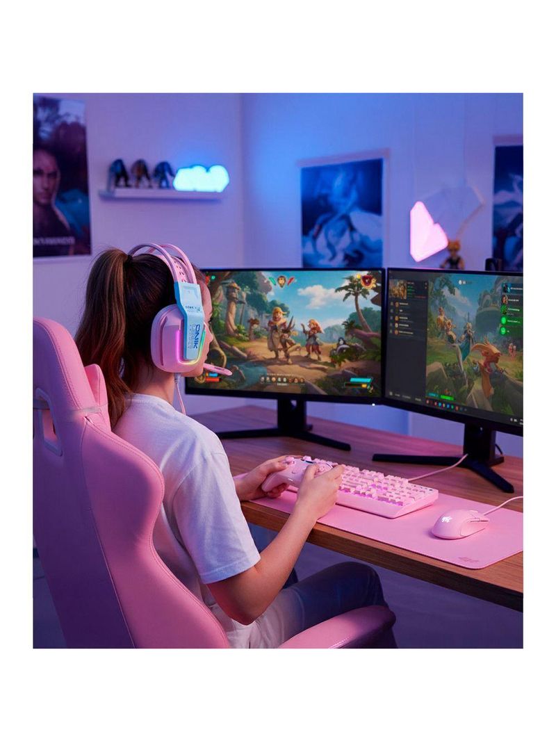 Fone De Ouvido Gamer Headset Rosa Led