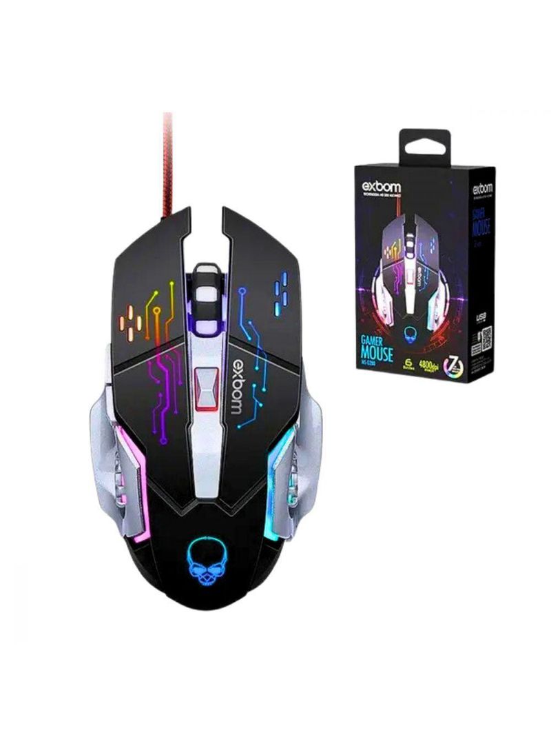Mouse Gamer Led Rgb Com 6 Botões Base De Metal 4800