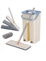 Esfregao Mop Flat Balde Duplo Rodo Multiuso Magico Vassoura Limpeza De Piso Cabo Extensivel Inox Lava Seca Refil