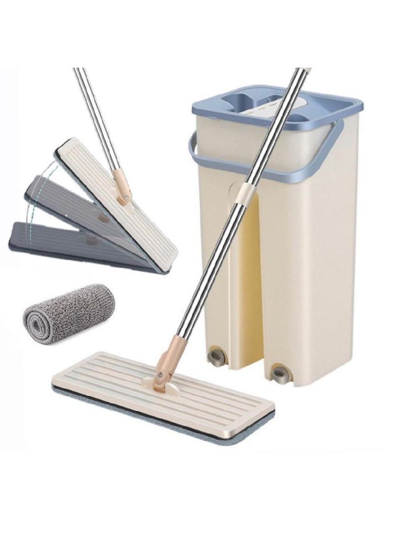 Esfregao Mop Flat Balde Duplo Rodo Multiuso Magico Vassoura Limpeza De Piso Cabo Extensivel Inox Lava Seca Refil