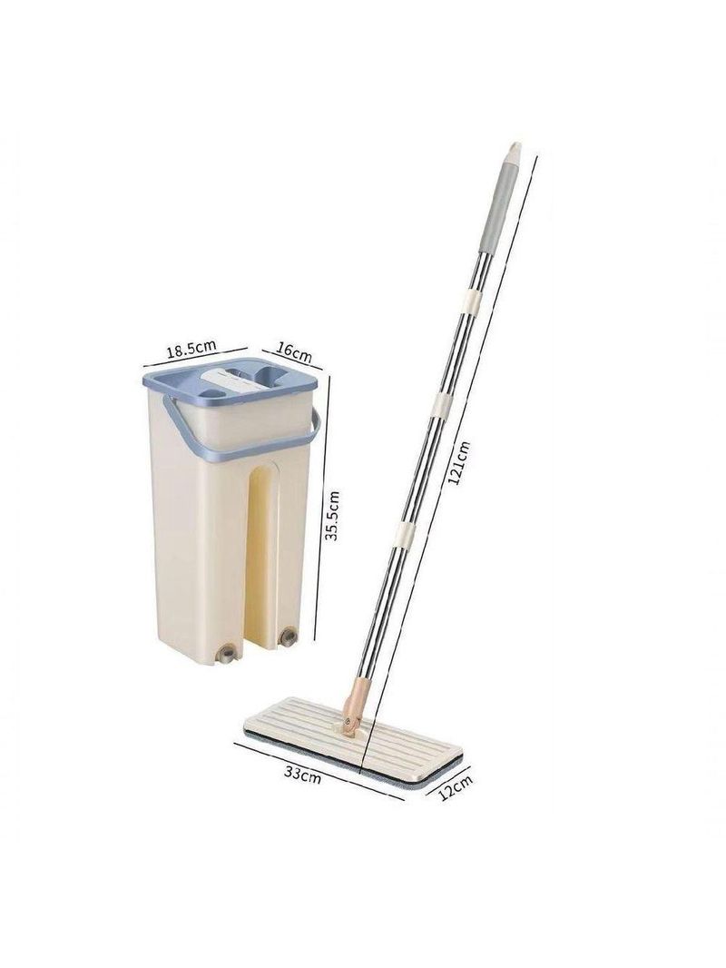 Esfregao Mop Flat Balde Duplo Rodo Multiuso Magico Vassoura Limpeza De Piso Cabo Extensivel Inox Lava Seca Refil