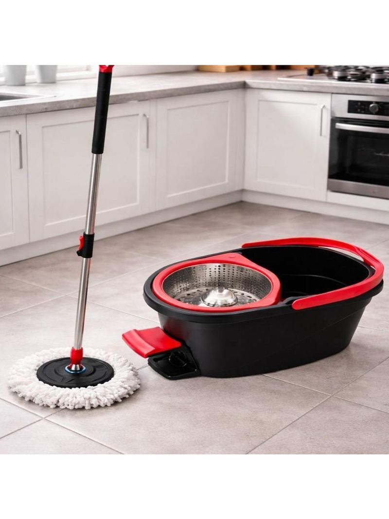 Balde Mop Turbo Com Pedal Giratorio Cesto Duplo Inox Twist Limpeza Esfregao 360 Rodo Casa Grande 13 Litros Profissional