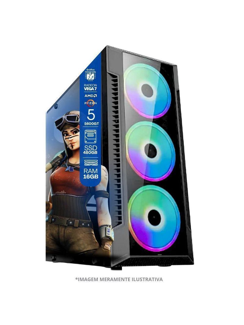 Pc Gamer Amd Ryzen 5 5600gt, 16gb Ram, Placa De Video Radeon Vega 7, Ssd 480gb, Fonte 550w + Monitor 23” Led 75hz