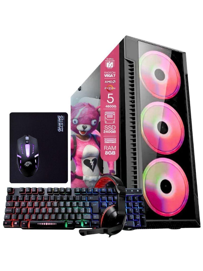Pc Gamer Amd Ryzen 5 4600g, 8gb Ram, Placa De Video Radeon Vega 7, Ssd 240gb, Fonte 200w + Kit Gamer Completo