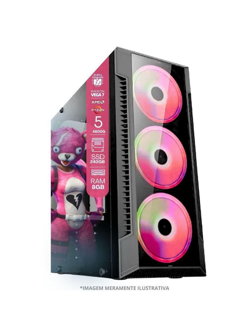 Pc Gamer Amd Ryzen 5 4600g, 8gb Ram, Placa De Video Radeon Vega 7, Ssd 240gb, Fonte 200w + Kit Gamer Completo