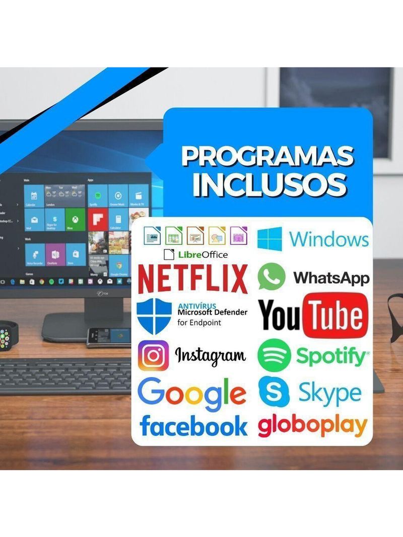 Computador Completo Tob Intel Core I3 Ssd 240gb Memória 4gb 10 Pro Trial + Teclado E Mouse + Monitor 19” Desktop
