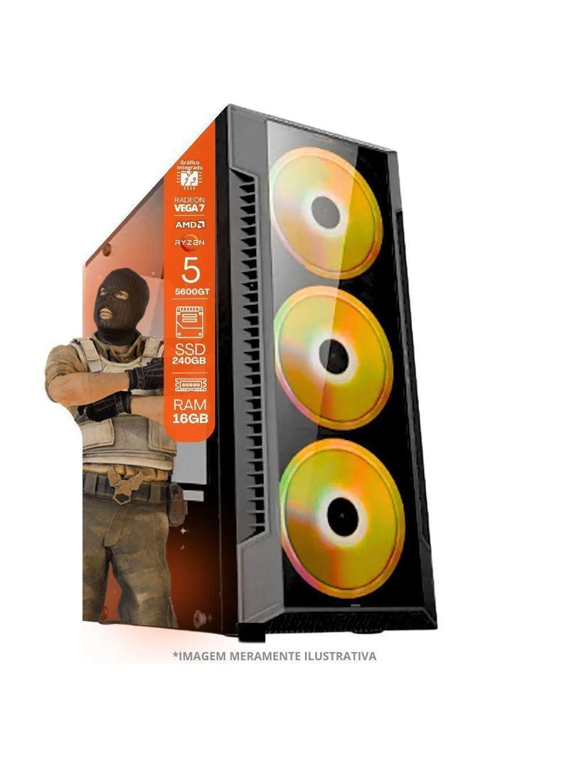 Pc Gamer Amd Ryzen 5 5600gt, 16gb Ram, Placa De Video Radeon Vega 7, Ssd 240gb, Fonte 550w