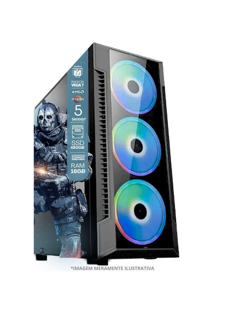 Pc Gamer Amd Ryzen 5 5600gt, 16gb Ram, Placa De Video Radeon Vega 7, Ssd 480gb, Fonte 550w
